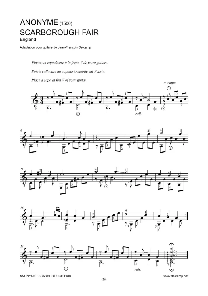 Scarborough fair for classical guitar