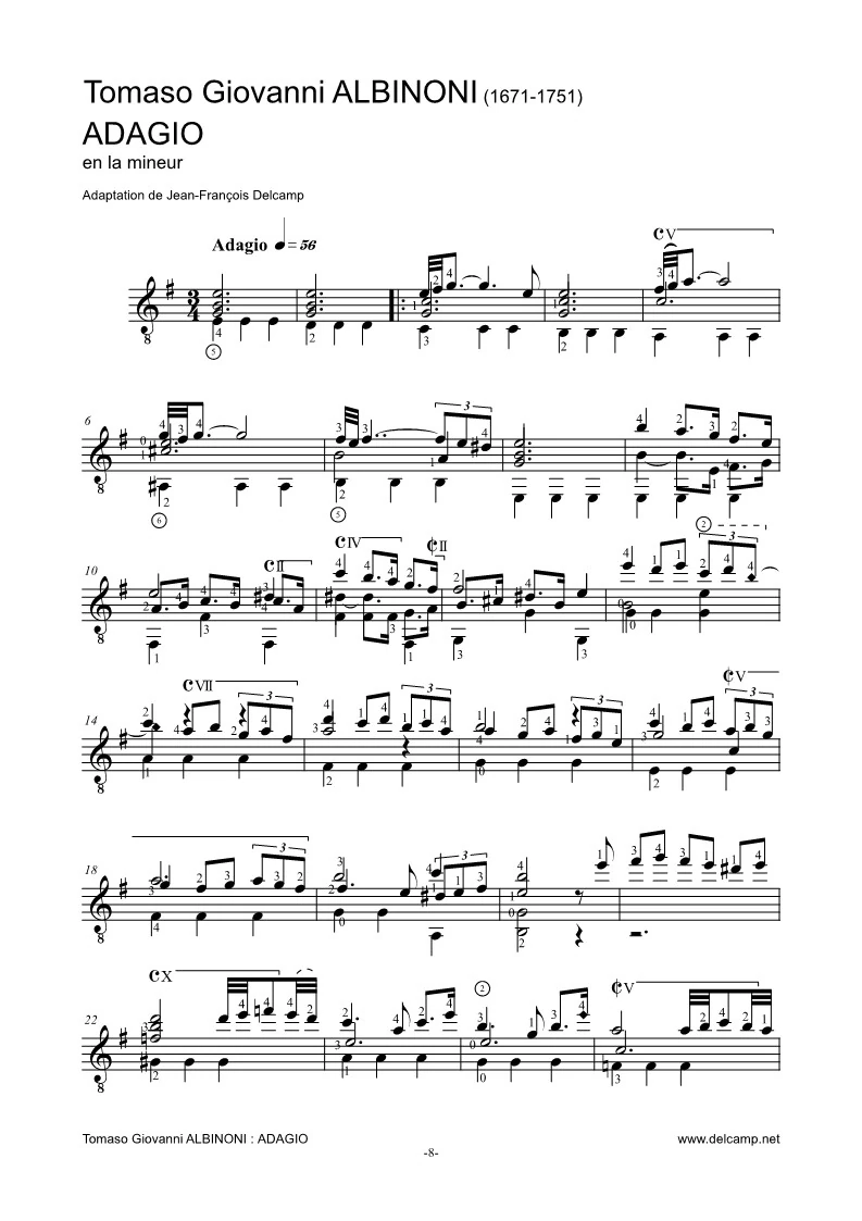 Tomaso Giovanni Albinoni - Adagio for classical guitar