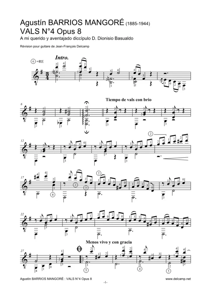 Agustín Barrios Mangoré – Vals op.8 n°4 for classical guitar