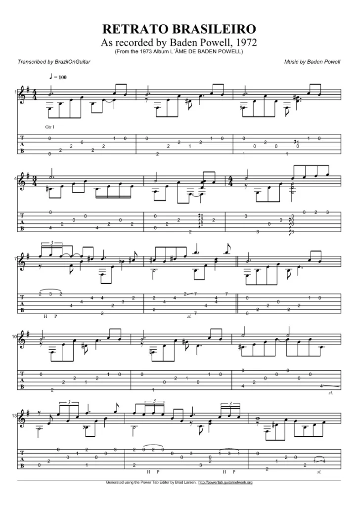 Baden Powell - Retrato Brasileiro for classical guitar