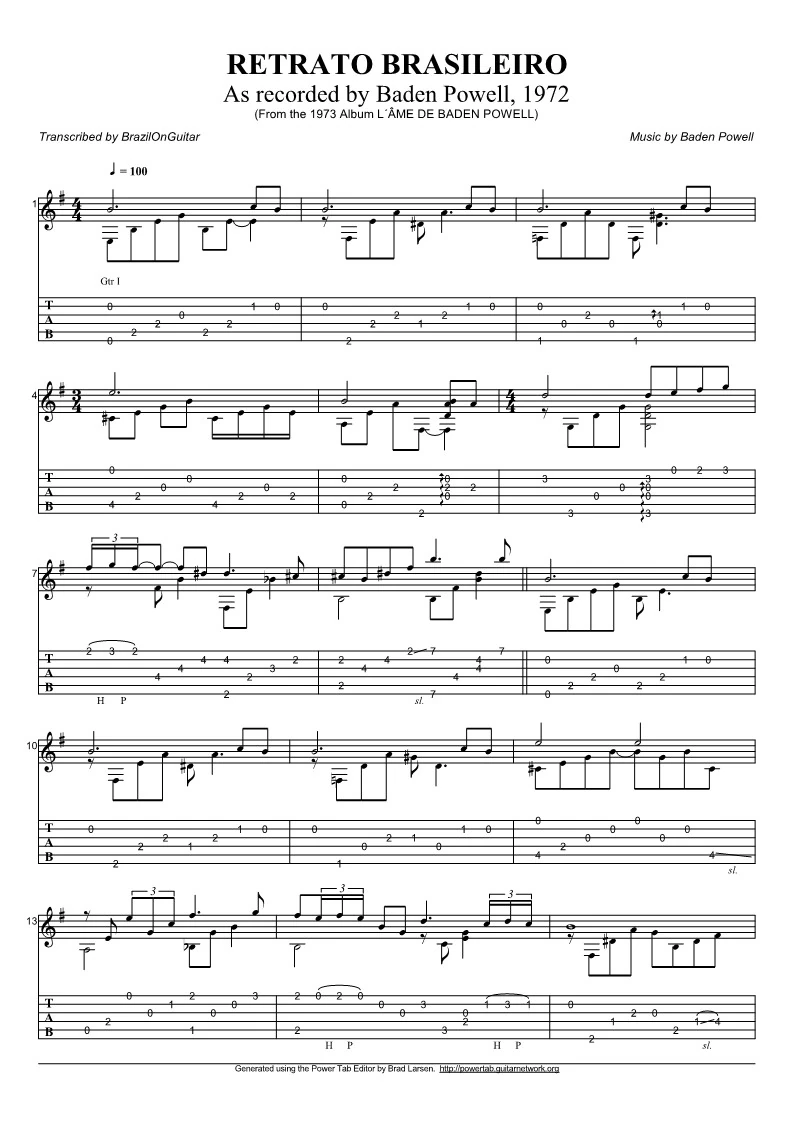 Baden Powell - Retrato Brasileiro for classical guitar