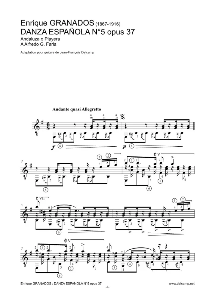 Enrique Granados - Danza Española opus 37 n°5 Andaluza for classical guitar