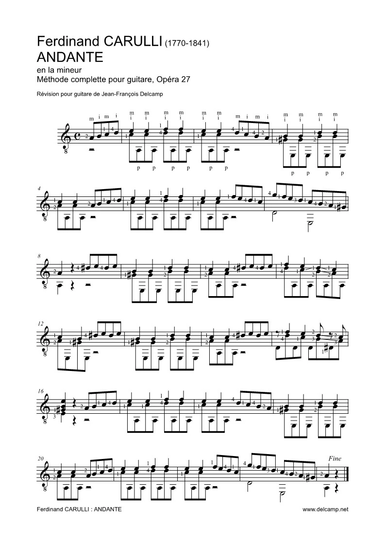 Ferdinando Carulli - Andante for classical guitar
