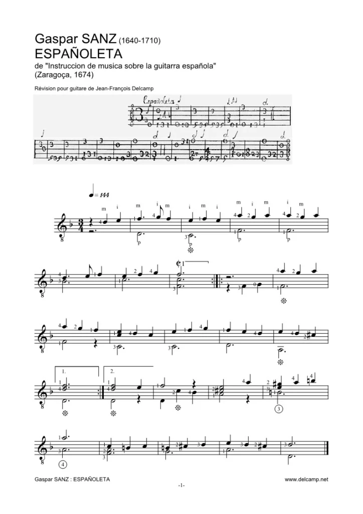 Gaspar Sanz - Españoleta for classical guitar