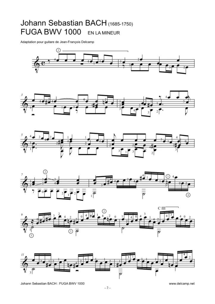 Johann Sebastian Bach - Fugue BWV 1000 for classical guitar