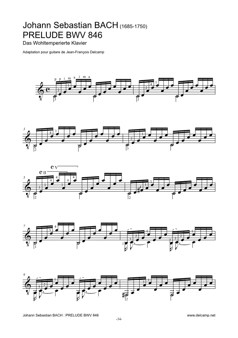 Johann Sebastian Bach - Prelude I in C major BWV 846 Well Tempered Clavier for classical guitar
