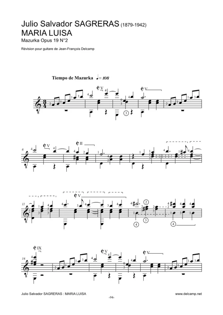 Julio Salvador Sagreras - Maria Luisa for classical guitar