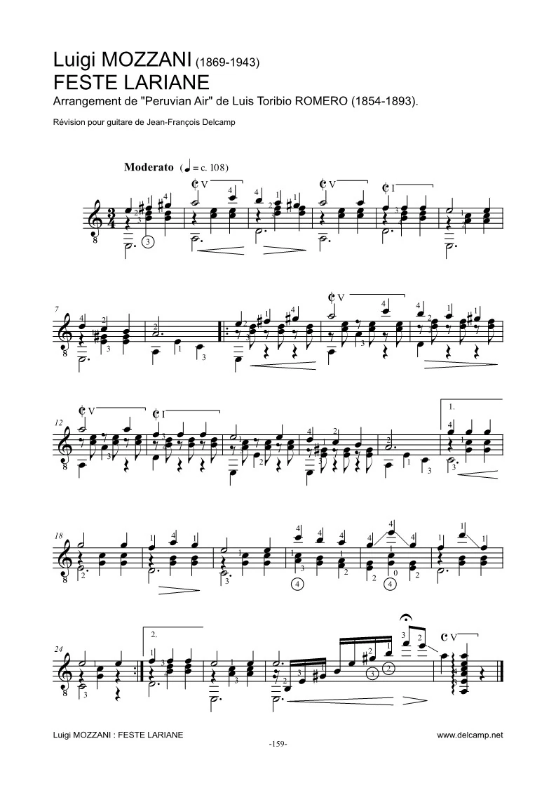 Luigi Mozzani - Feste Lariane for classical guitar