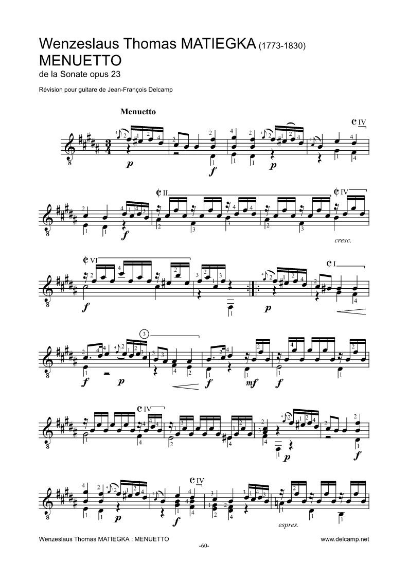 Wenzel Thomas Matiegka – Menuetto opus 23 for classical guitar