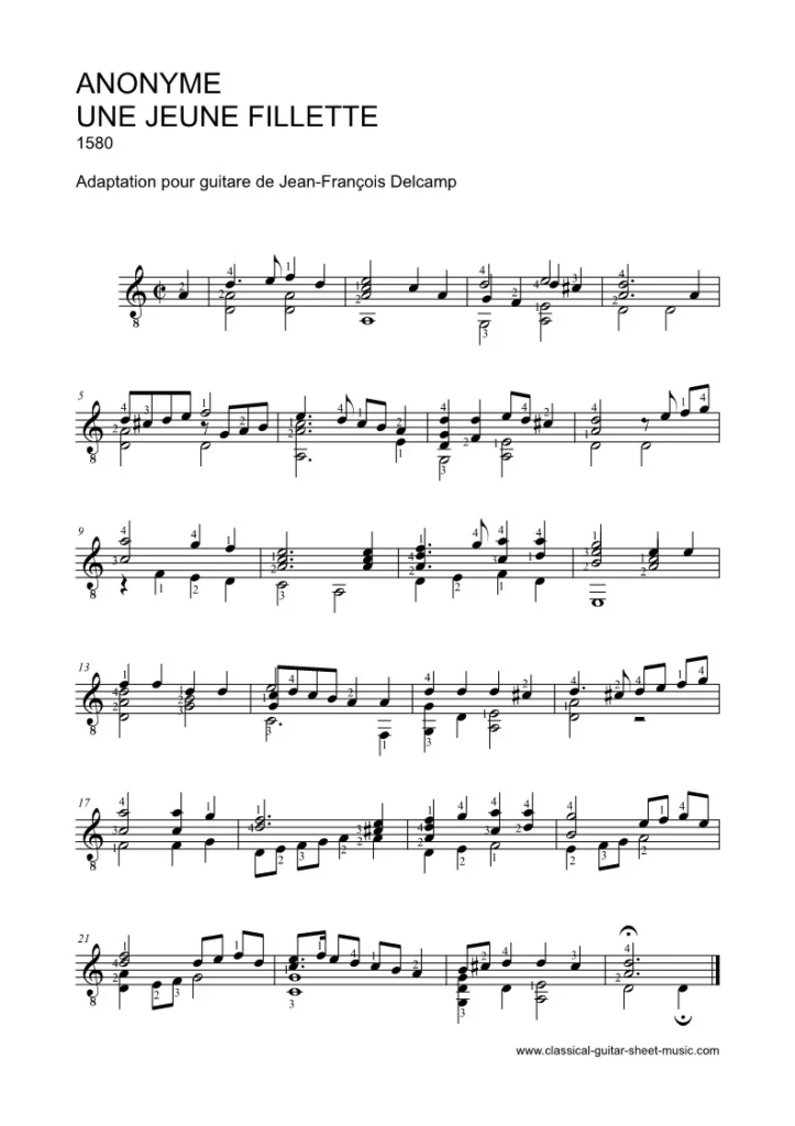 Anonyme - Une jeune fillette for classical guitar