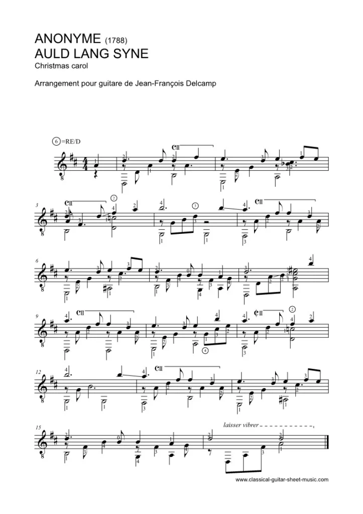 Christmas Carol for Classical Guitar - Auld lang syne