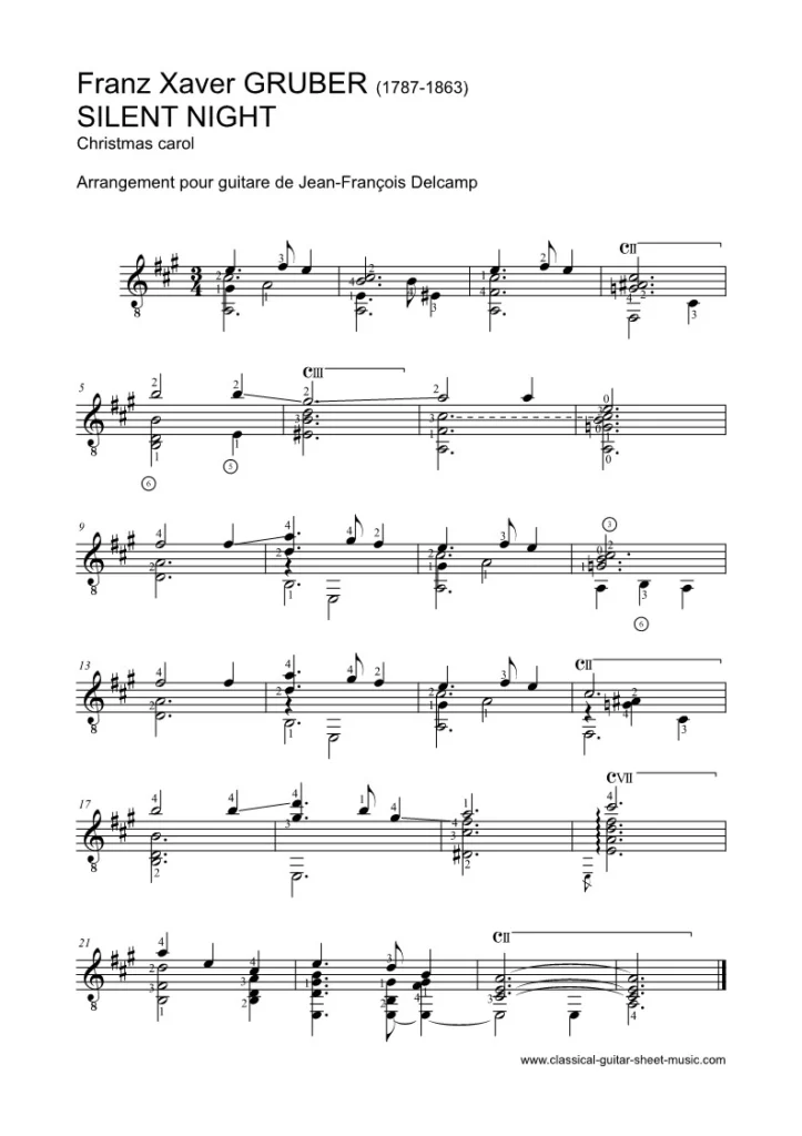 Silent Night - Christmas Carol for classical guitar