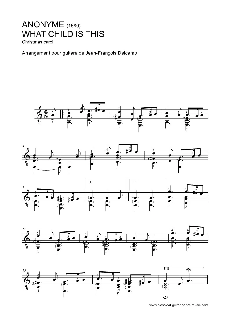 Christmas Carol for classical guitar - What Child is This