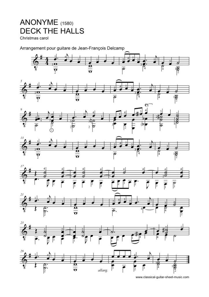 Deck the hall - Christmas Carol for classical guitar