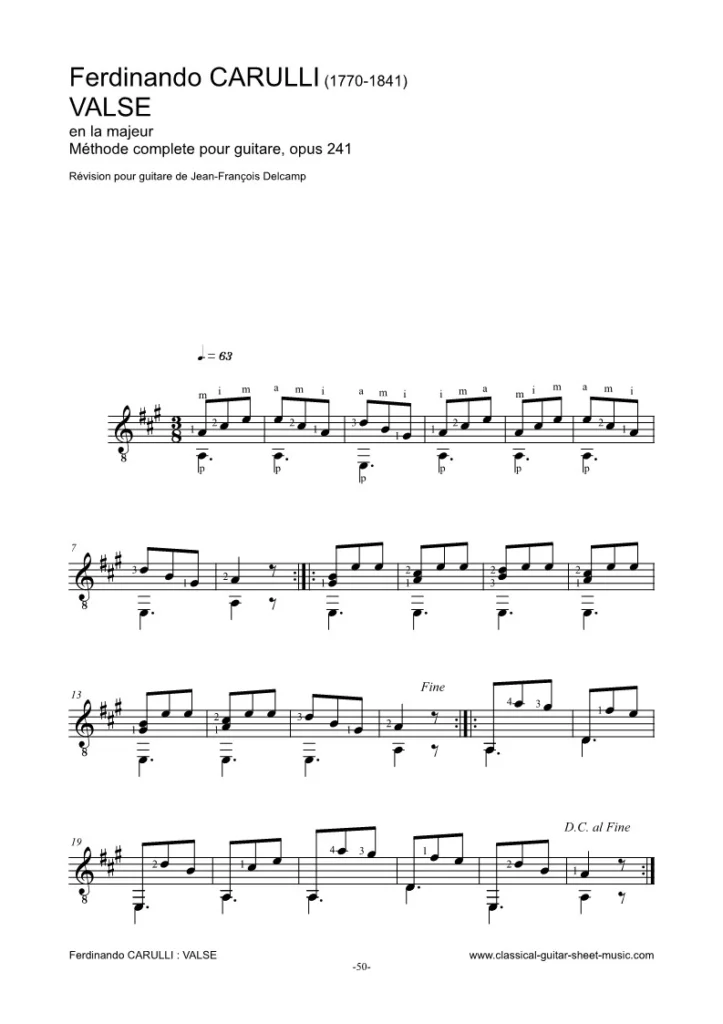 Ferdinando Carulli Valse Classical guitar sheet music for Beginner