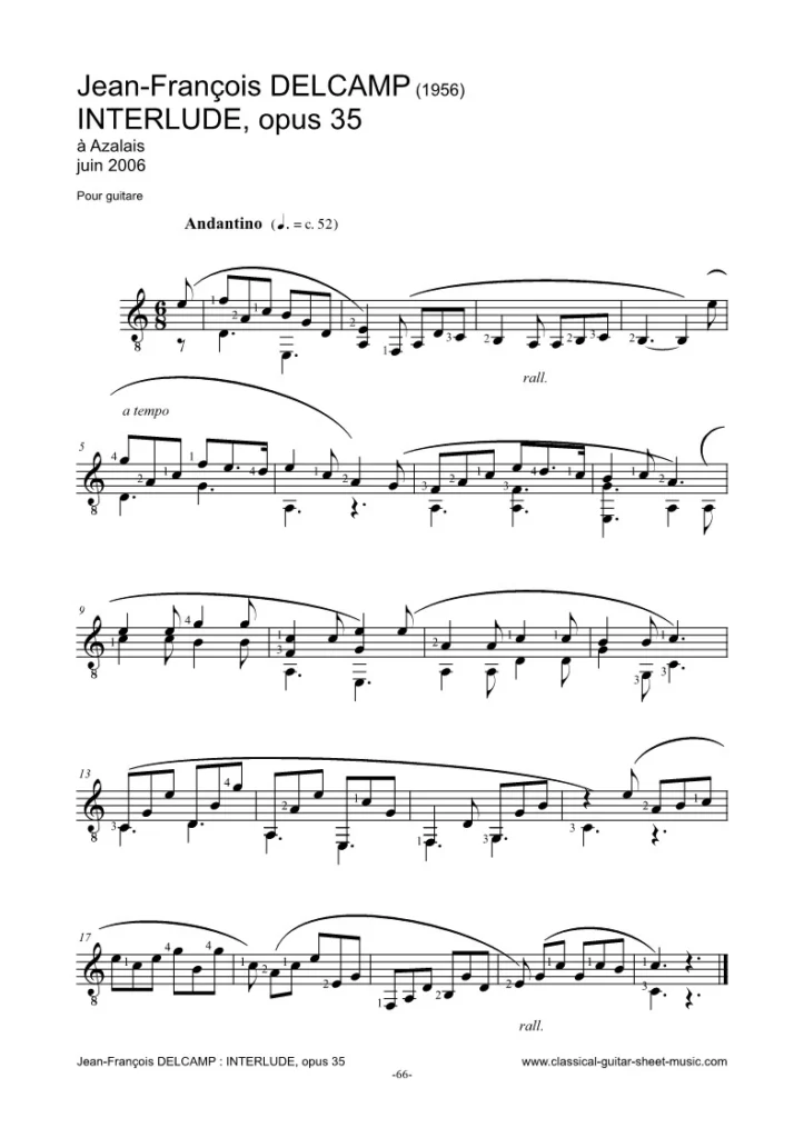 Jean-François Delcamp Interlude opus 35 Classical guitar sheet music for Beginner