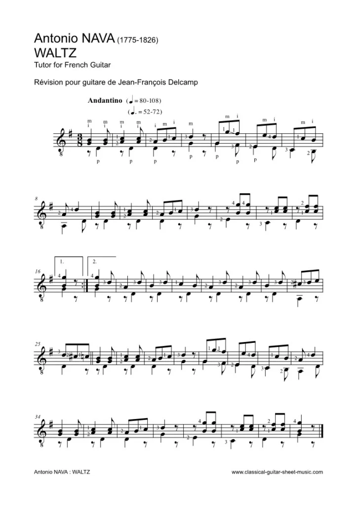 Antonio Nava - Waltz - Classical guitar Sheet music for Beginner