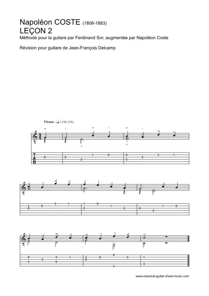 Coste, Leçon 2 - Sheet music and tabs for beginners