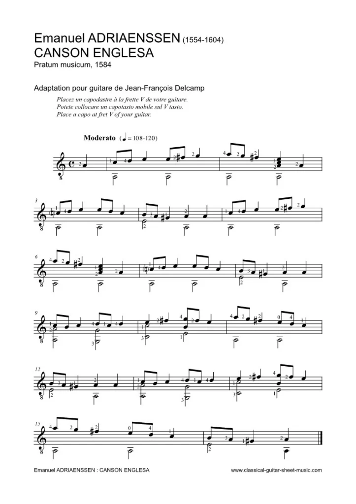 Emanuel Adriaenssen - Canson Englesa - Classical guitar Sheet music for Beginner