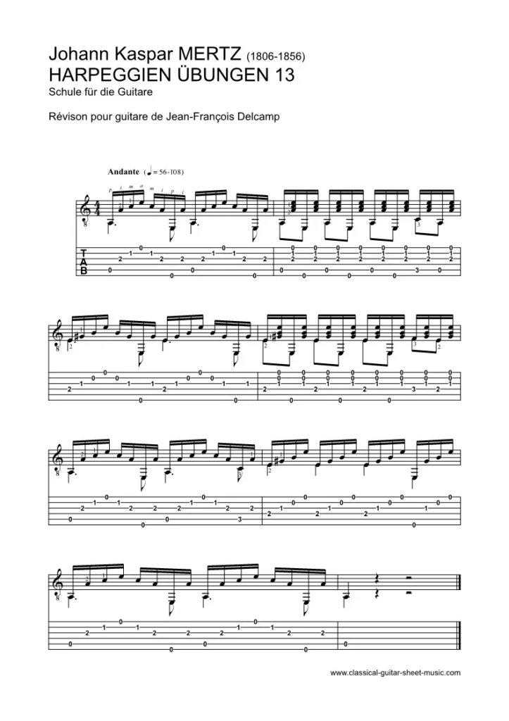 Johann Kaspar Mertz - Harpeggien - Sheet music and tabs for beginners